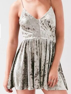 Urban Outfitters silence + noise crushed velvet silver-gray cami romper Silver